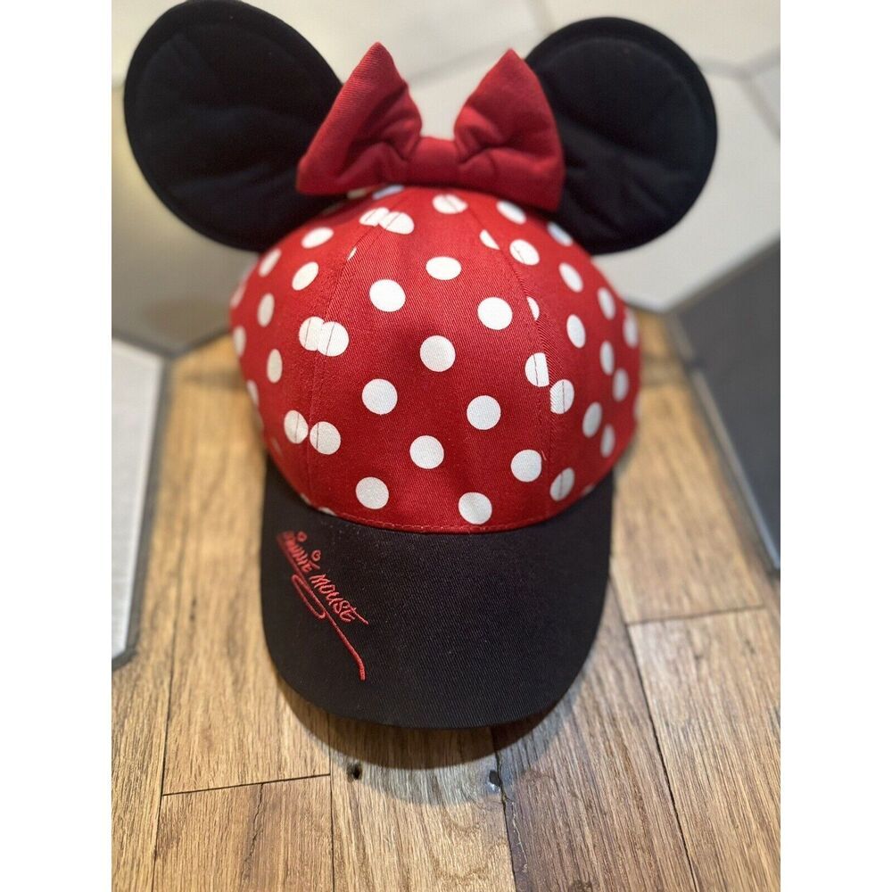 Walt Disney World Minnie Mouse Ears Baseball Hat Cap Red Polka Dot Youth EUC - Picture 2 of 5